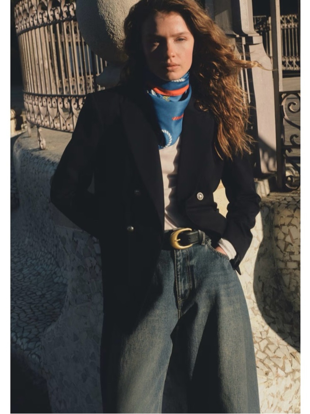 H&M Structured Double Breasted Blazer in Navy Blue Size Medium